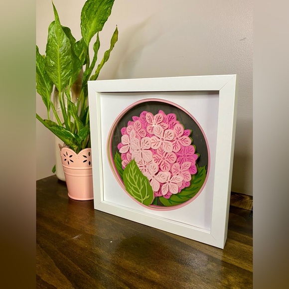 3D Pink Hydrangea Shadowbox - Picture 4 of 9